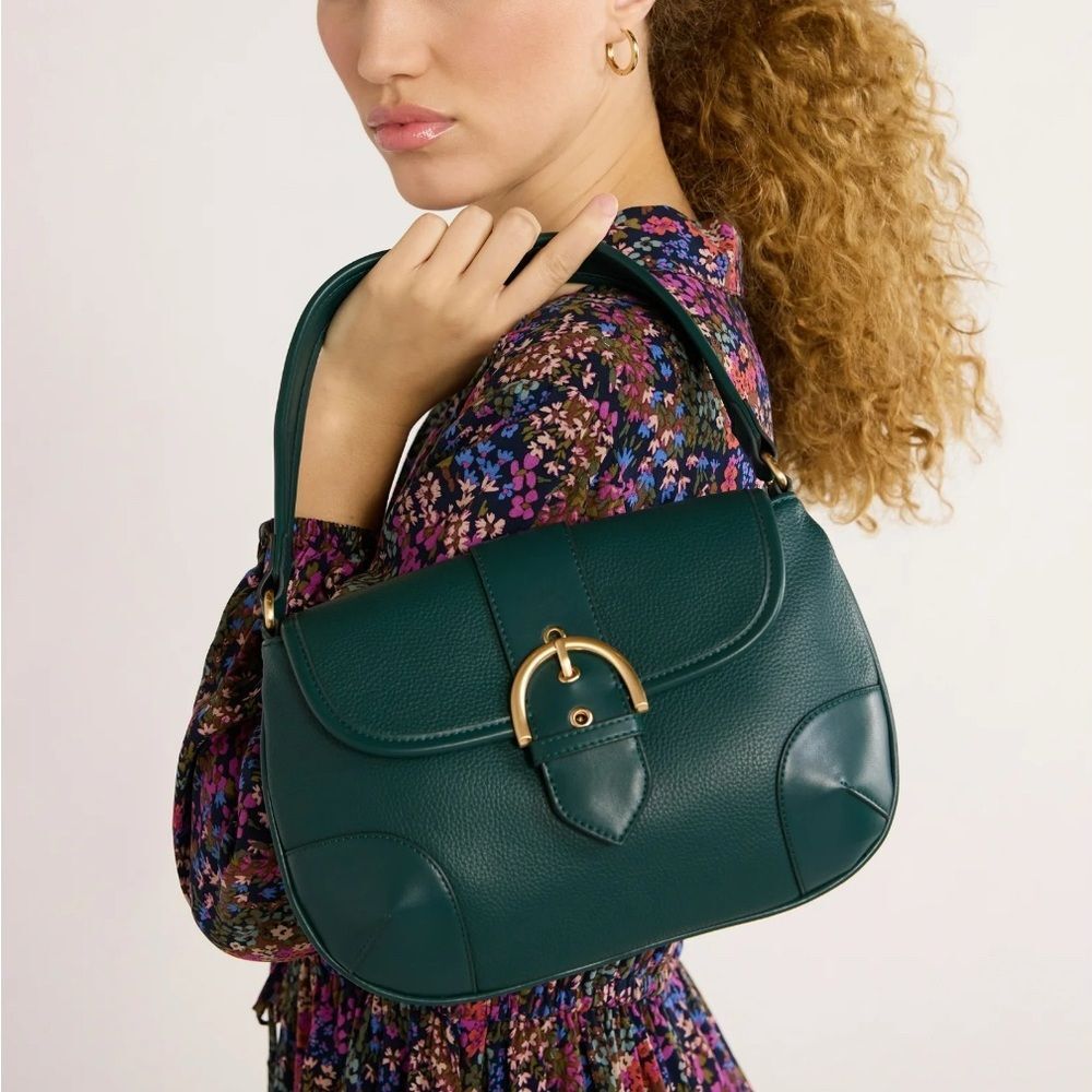 Time and Tru Women's Heather Shoulder Buckle Bag, Green Smoke Gold Hardware